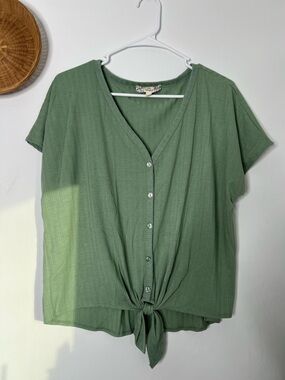 Pink Republic Sage Green Ribbed Short Sleeve Top Size XL